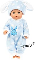 Poppenkleertjes | Geschikt voor Baby Born pop | Konijn onesie | Blauw | Pyjama