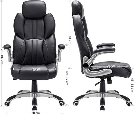Luxe Ergonomische Bureaustoel Met Kantelmechanisme - Directie Managerstoel Ergonomisch - Kantoor Stoel Met In Hoogte Verstelbare Hoofdsteun & Inklapbare Armleuningen - Kunstleer - Zware Belasting