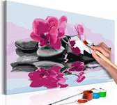 Doe-het-zelf op canvas schilderen - Orchidee met Zen Stenen 60x40 ,  Europese kwaliteit, cadeau idee