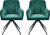 SET ONE BY MUSTERRING I FREMONT Set van 2 fauteuils | Gewatteerd | Groen fluweel | 360 graden draaistoel