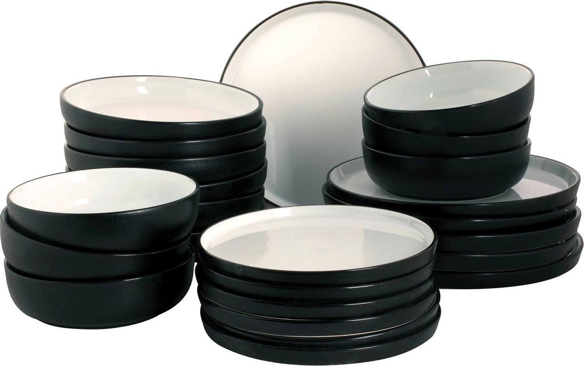 Maastricht Porselein Serviesset Cosmic Porselein 6-persoons 24-delig Wit Zwart