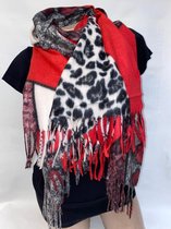 Dames warme lange sjaal met dierenprint rood