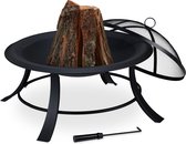 bol à feu relaxdays avec pare-étincelles - panier à feu en acier - réchaud de jardin avec tisonnier - noir
