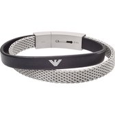 Armani heren Armband edelstaal, leder One Size Zilver Zwart 32012599