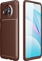 Xiaomi Mi 10T Lite 5G Hoesje - Carbon Fiber TPU Case - Bruin