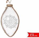 Ovale kerstbal met hanger van kant binnenin | 13 cm. hoog