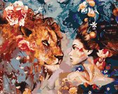 Dielay - Schilderen op Nummer - Dame met Leeuw - Painting by Numbers - 50x40 cm - Complete Set