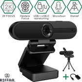 Riffaa 2K Webcam voor Pc met Microfoon - Inclusief tripod en klepje - Windows en Mac - Webcams met usb Ultra Scherp op Korte Afstanden