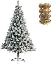 Everlands Kunstkerstboom Imperial Pine besneeuwd 180cm hoog diameter 117 cm - Kerstballen set 16delig Goud