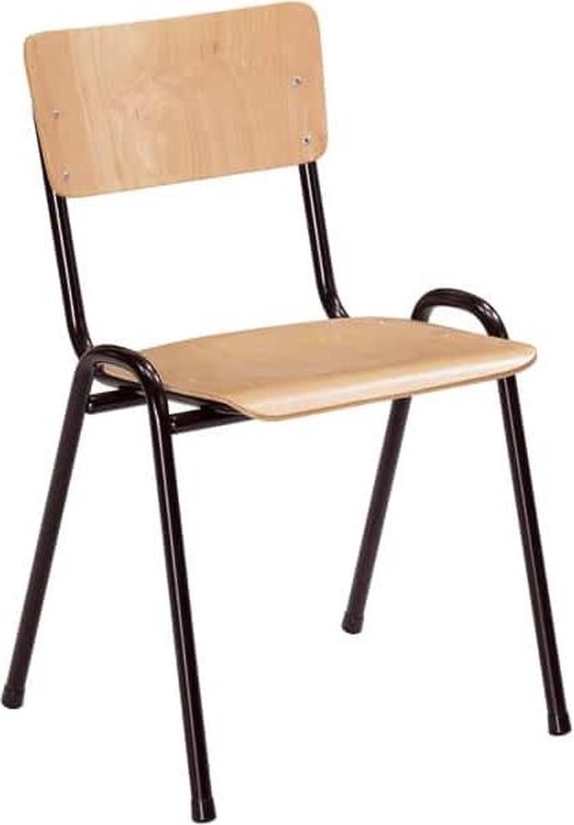 ABC Kantoormeubelen Kantinestoel stapelstoel model Milaan Zwart frame houten zitting Houtkleur