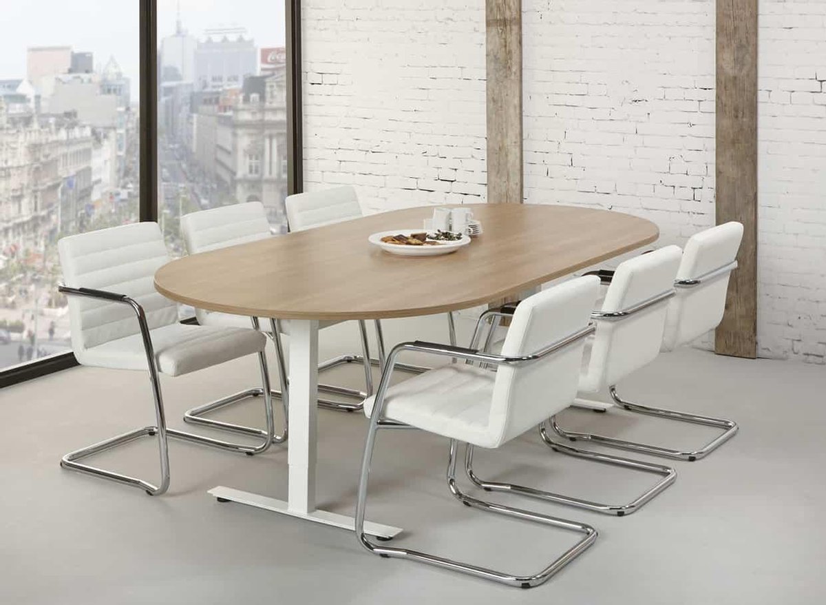 ABC Kantoormeubelen Ovale vergadertafel design T-poot Teez 240x120cm bladkleur Logan eiken framekleur Aluminium (RAL9006) Aluminium (RAL9006)/Logan eiken