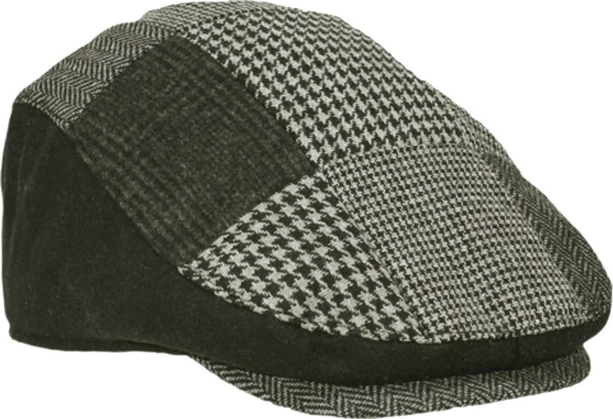 Gevoerde herenpet flatcap met patchwork motief zwart maat L/XL 58 59 centimeter