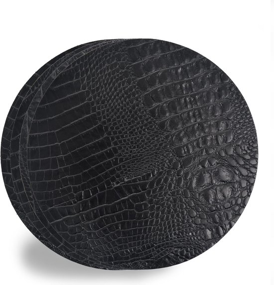 Placemats Leer Croco Zwart Rond Set 2 stuks Coaster Queen bol