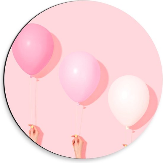 Dibond Wandcirkel - Roze Ballonnen op Roze Achtergrond - 30x30cm Foto op Aluminium Wandcirkel (met ophangsysteem)
