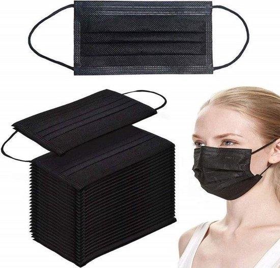 Mondkapje zwart niet medisch 3 laags| Mondmasker|vrij van latex en waterafstotend| Per 50 stuks |