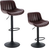 Alora Barkruk Katy Donkerbruin - Set van 2 - hoogte 106.5 cm, keukenstoel, keukenstoelen, barstoel, barstoelen, met voetsteun, in hoogte verstelbaar, draaibaar, barkrukken met rugleuning, keu