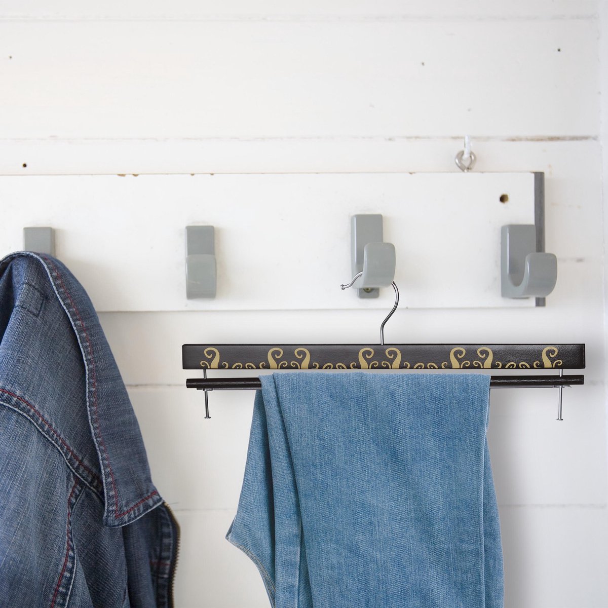 Relaxdays 10x kleerhanger hout, inkepingen, broeklat