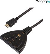 Premium Supersnelle 4K 3 Naar 1 HDMI Switch Met Pigtail Kabel - / Splitter / Hub / Verdeler Schakelaar - Ultra FUll HD - Drie Poorten Switcher - Zwart - Mangry