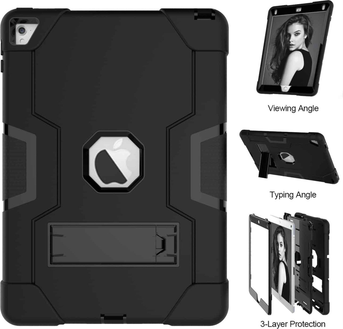 Geschikt Voor iPad Air 2 Hoes - 9.7 Inch - 2e Generatie - Air 2014 Hoes - Air 2 Case - Shockproof Case Cover - A1566 - A1567 - Backcover - Met Standaard - Extra Stevig - Schokbestendig - Zwart
