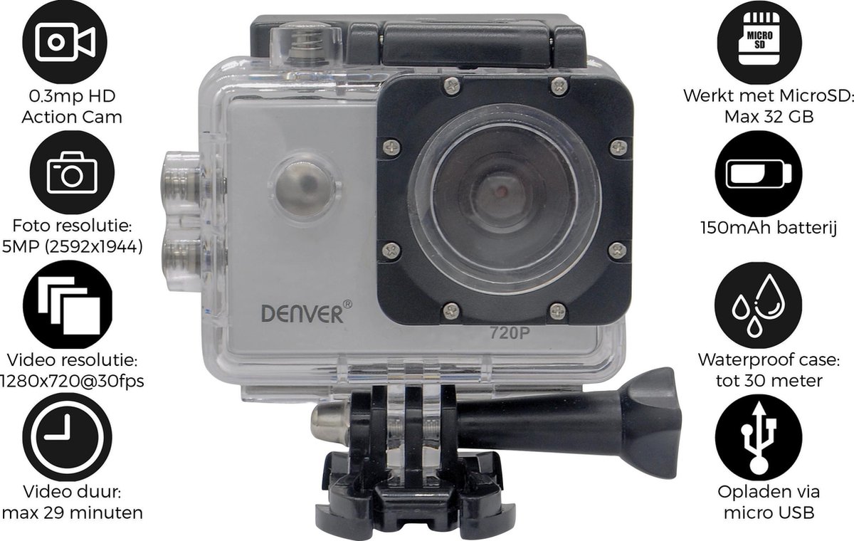 Denver ACT-320 caméra pour sports d'action 0,3 MP HD CMOS 490 g | bol.com