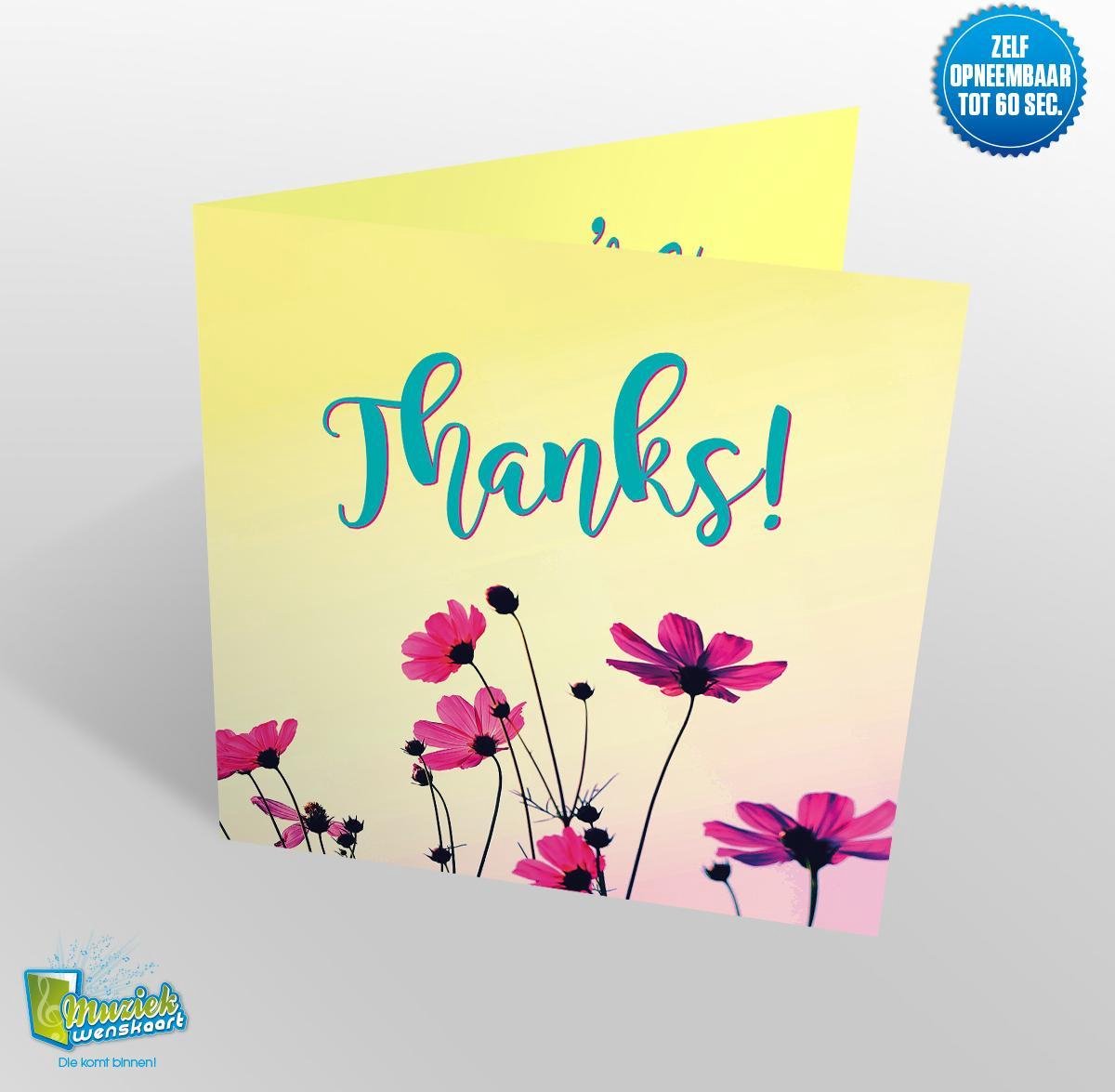 Muziekwenskaart – Thanks – zelf opneembaar – 60 seconden – 21x21cm – hoge kwaliteit – inclusief envelop