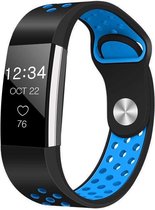 Siliconen Smartwatch bandje - Geschikt voor  Fitbit Charge 2 sport band - zwart/blauw - Maat: L - Horlogeband / Polsband / Armband