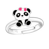 Ring meisje kind | Ring kinderen | Zilveren ring, panda met roze strikje | WeLoveSilver