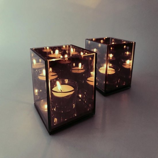 Inifinity Light Cube – Infinity Waxinelichthouder – Spiegelglas – Set van 2  stuks –... | bol