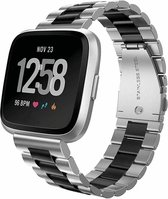 Stalen Smartwatch bandje - Geschikt voor  Fitbit Versa / Versa 2 stalen bandje - zilver/zwart - Horlogeband / Polsband / Armband