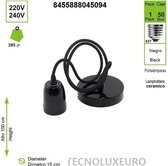 Hanglamp houder van keramiek, gekleurde hanglamp met 1 m verstelbare kabel voor E27 fitting Zwart