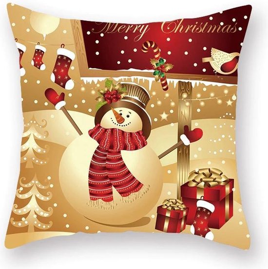 Sierkussen - Kerstkussen Kussenhoes Sneeuwpop Kerstdecoratie - Multicolor - 45 Cm X 45 Cm