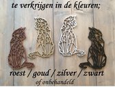 Geometrische kat - Geometrische poes - Blank hout - afmeting 22 x 35 x 0.6 cm -  art line - wanddecoratie - Natural Look