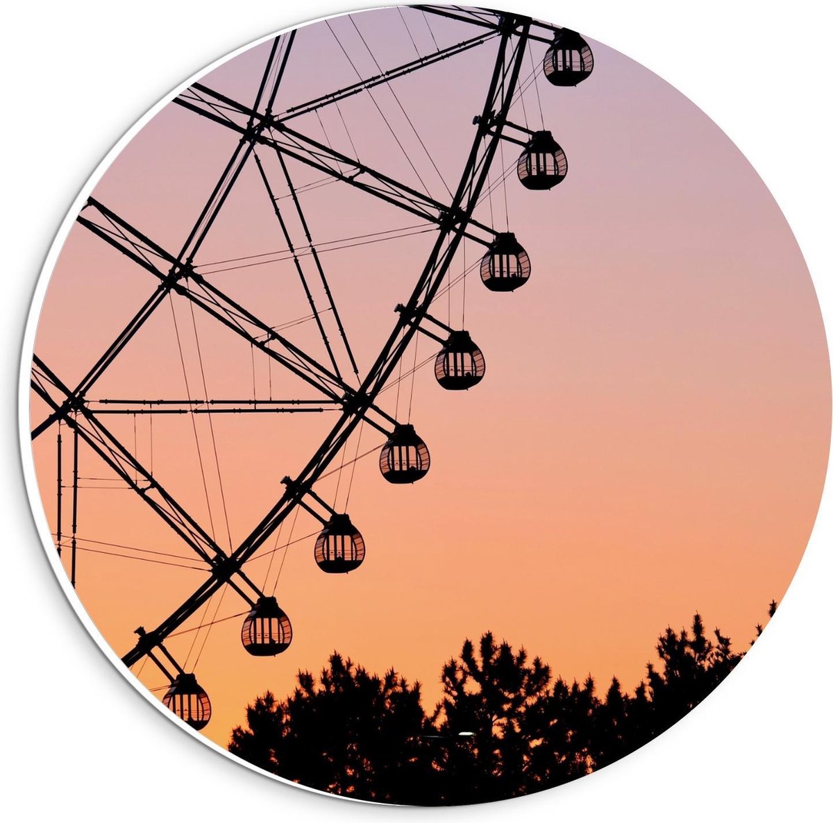 KuijsFotoprint Forex Wandcirkel - Reuzenrad met Mooie Lucht op Achtergrond - 20x20cm Foto op Wandcirkel (met ophangsysteem) Zwart