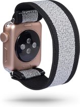 SmartphoneClip® Elastische zwart zilver Bandje geschikt voor Apple Watch 42mm, 44mm, 45mm, en 49 mm (alle generaties)