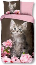 Warme Kinder Flanel Eenpersoons Dekbedovertrek Cute Cat | 140x200/220 | Hoogwaardig En Zacht | Ideaal Tegen De Kou
