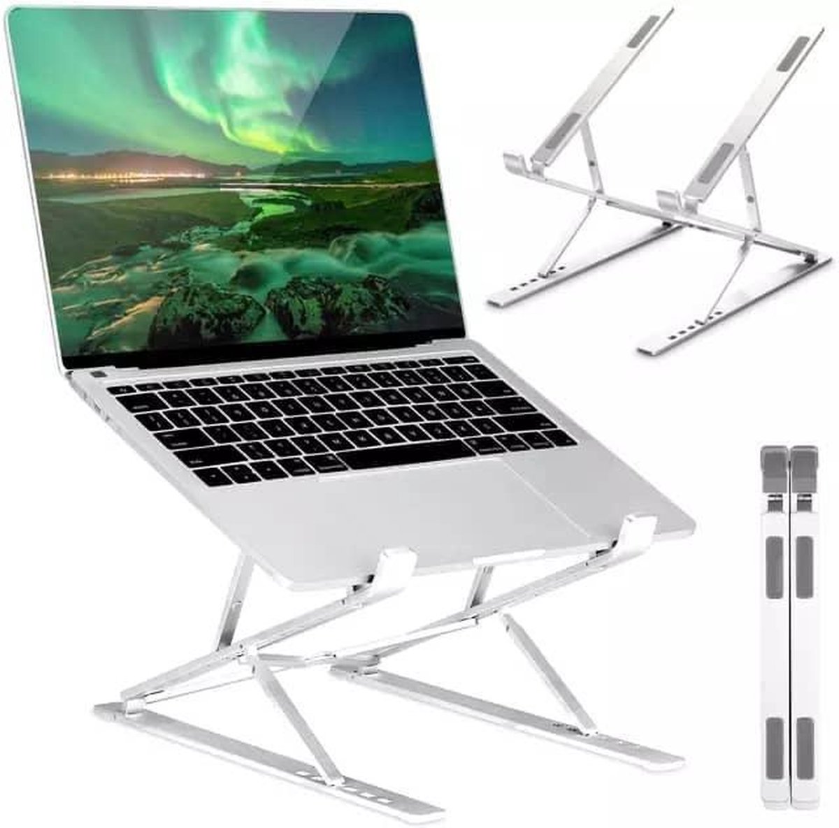 AJ STARS Luxe laptop Standaard met Telefoonhouder - Ergonomisch - Universeel - Zilver