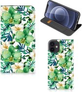 GSM Hoesje Geschikt voor iPhone 12 Mini Bookcase Cover Orchidee Groen