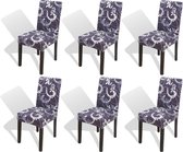 Stoelovertrek - Stoelhoes - Stoelhoes eetkamerstoel- 6 stuks set- Stretch- Universeel - Elastisch- Donker violetblauw+ Grijs+ Wit