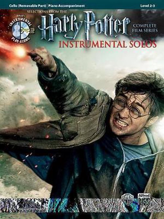 Partition de musique instrumentale Harry Potter pour violoncelle, avec Harry Potter lançant un sort.