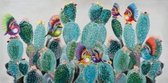 Schilderij cactus met vogeltjes 70x140