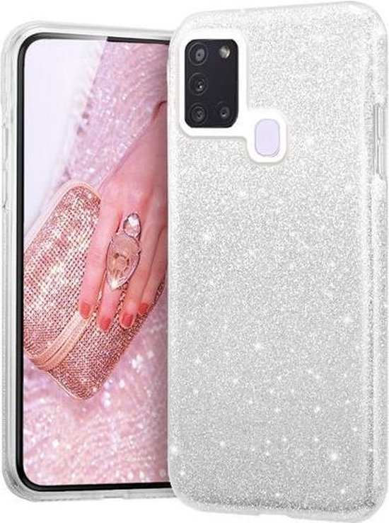 Samsung Galaxy A21S Hoesje Glitters Siliconen TPU Case Zilver