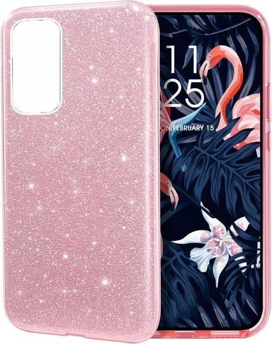 Hoesje Geschikt voor: Huawei P40 Lite Glitters Siliconen TPU Case licht roze - BlingBling Cover