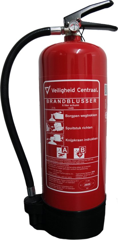 Schuimblusser 6 liter, A-kwaliteit incl. Wandbeugel en keuring