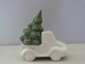 kerst wagen met boom keramiek set van 3
