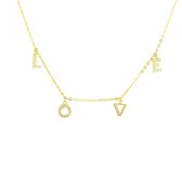 Silventi 9SIL 20226 Zilveren Ketting Dames -  letterhangertjes - LOVE - Zirkonia - 42cm - Goudkleurig