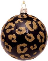 Bauble glass black w/leopard print H8cm