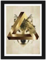 Foto in frame Wolf in driehoek, 3 maten, bruin, Premium print