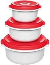 emsa Set de casseroles micro-ondes MICRO FAMILY, 3 pièces, blanc / rouge
