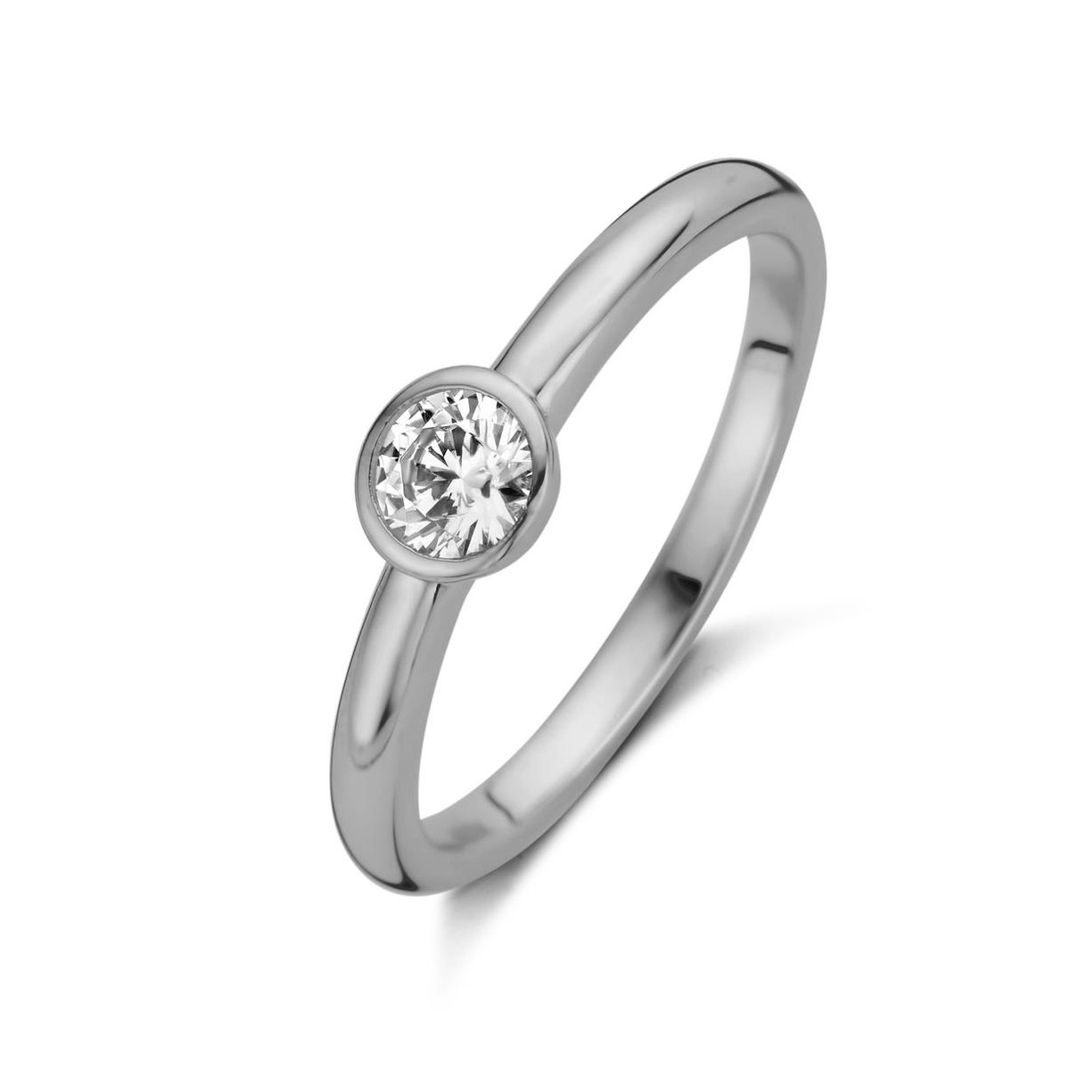 New Bling 9NB-0523-54 Zilveren Ring Dames - Zirkonia - 4mm - Solitair - Maat 54 - Zilverkleurig