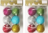12x Gekleurde glitter kerstballen van piepschuim 6 cm - Kerstboomversiering - Kerstversiering/kerstdecoratie